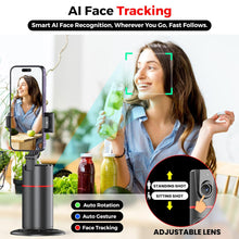 Load image into Gallery viewer, Auto Face Tracking Tripod,360° Rotation Mobile Holder for Smart Video&Photo Shooting with Remote,No App Needed,Gimbal Stabilizer with Gesture Control for Vlog,Streaming & Video Recording,Black
