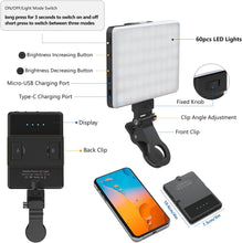 Load image into Gallery viewer, LED Portable Selfie Light Video Conference Lighting with Clip & Camera Tripod Adapter Rechargeable 2000mAh CRI 95+, 3 Light Modes for Phone iPhone Webcam Laptop Photo