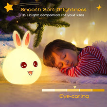 Load image into Gallery viewer, Cute Silicone Rabbit Night Light for Kids, USB Rechargeable 3 Step Dimmable, 7 Colour Changing Touch Sensor Squishy Mini Nursery Lamp for Baby Bedroom Decor, Fluorescent, Multicolour