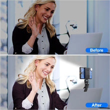 Load image into Gallery viewer, LED Portable Selfie Light Video Conference Lighting with Clip & Camera Tripod Adapter Rechargeable 2000mAh CRI 95+, 3 Light Modes for Phone iPhone Webcam Laptop Photo