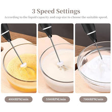 Load image into Gallery viewer, Milk Frother, USB Rechargeable Handheld Electric Foam Maker with 3 Stainless Whisks, 3-Speed Adjustable, Bulletproof Coffee, Lattes, Cappuccino,
