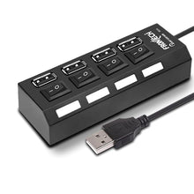 Load image into Gallery viewer, 3.0 USB Hub with 4 Port | Switches & LED Indicators | Extra Power Support|480 Mbps Speed - Each Port|Fuse Protection for PC, USB Flash Drives (NC-0033, Black)