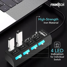 Load image into Gallery viewer, 3.0 USB Hub with 4 Port | Switches & LED Indicators | Extra Power Support|480 Mbps Speed - Each Port|Fuse Protection for PC, USB Flash Drives (NC-0033, Black)