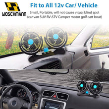 Load image into Gallery viewer, Mitchell 12V DC Electric Car Fan for Dashboard, Double Head Cooling Electric Fan, 360 Degree Rotatable Small Fan for Car with 2 Speed Control, ABS Plastic, Dashboard Fan