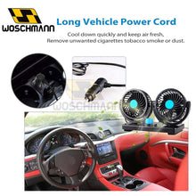 Load image into Gallery viewer, Mitchell 12V DC Electric Car Fan for Dashboard, Double Head Cooling Electric Fan, 360 Degree Rotatable Small Fan for Car with 2 Speed Control, ABS Plastic, Dashboard Fan