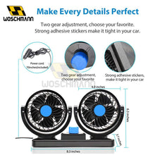 Load image into Gallery viewer, Mitchell 12V DC Electric Car Fan for Dashboard, Double Head Cooling Electric Fan, 360 Degree Rotatable Small Fan for Car with 2 Speed Control, ABS Plastic, Dashboard Fan