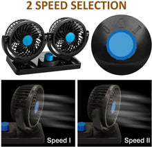 Load image into Gallery viewer, Mitchell 12V DC Electric Car Fan for Dashboard, Double Head Cooling Electric Fan, 360 Degree Rotatable Small Fan for Car with 2 Speed Control, ABS Plastic, Dashboard Fan