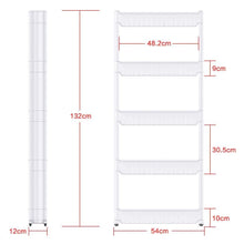 Load image into Gallery viewer, 5 Layer Multipurpose Plastic Storage Organizer Slim Rack Shelf with Wheels | Slim Slide Out Kitchen Trolley Rack Holder Storage Organizer for Kitchen, Bathroom (White)