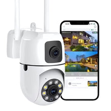 Load image into Gallery viewer, Dual Lens 5MP+5MP Smart WiFi PTZ Security Camera, 360° Rotation, Color Night Vision 20m, Motion Alerts, Two-Way Audio, App Remote Access, 128GB SD Support, Indoor Outdoor CCTV Surveillance Cam