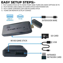 Load image into Gallery viewer, Wireless Game Stick Lite with 2 Controllers | 2.4G Plug & Play Retro Game Console | HDMI TV Gaming Stick | Built-in Games | Supports 4K TV & Monitor | Black