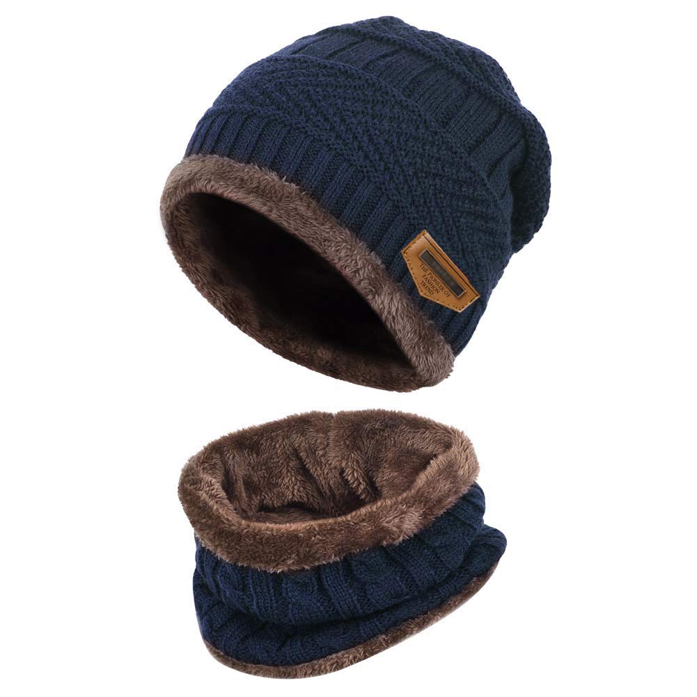Womens Mens Winter Hat Warm Thick Beanie Cap Scarf for Winter Knit