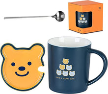 Load image into Gallery viewer, Cute Bear Coffee Mug with Spoon and Lid, Lid Can be Used as Another Small Plate, Coffee Mug with Handle