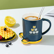 Load image into Gallery viewer, Cute Bear Coffee Mug with Spoon and Lid, Lid Can be Used as Another Small Plate, Coffee Mug with Handle