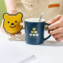 Load image into Gallery viewer, Cute Bear Coffee Mug with Spoon and Lid, Lid Can be Used as Another Small Plate, Coffee Mug with Handle