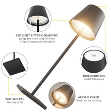 Load image into Gallery viewer, 2 Pack LED Cordless Table Lamp, Rechargeable Battery Desk lamp 5000mAh Battery Operated Stepless Dimming Modern Portable Table Light for Restaurant/Dinner/Table/Bedroom/Outdoor IP54 Waterproof (Black)