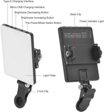 Load image into Gallery viewer, LED Video Light Camera Light Laptop Light for Zoom Meeting Photography Lighting 100 LED Beads with Clip Dimmable and Rechargeable for Camera Selfie Stick Tripod Laptop Mobile Phone LED Light