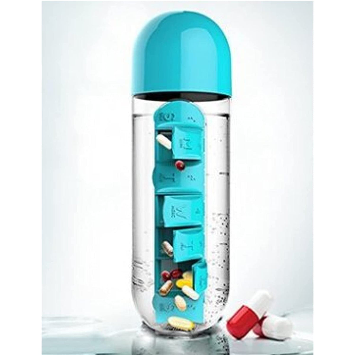 1PC 600ML Weekly Water Bottles With Pill Box Travel Drug Organizer Mul