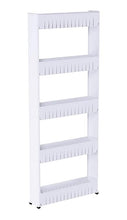 Load image into Gallery viewer, 5 Layer Multipurpose Plastic Storage Organizer Slim Rack Shelf with Wheels | Slim Slide Out Kitchen Trolley Rack Holder Storage Organizer for Kitchen, Bathroom (White)