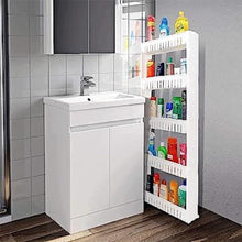 Load image into Gallery viewer, 5 Layer Multipurpose Plastic Storage Organizer Slim Rack Shelf with Wheels | Slim Slide Out Kitchen Trolley Rack Holder Storage Organizer for Kitchen, Bathroom (White)