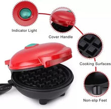 Load image into Gallery viewer, Mini Waffle Maker 4 Inch- 350 Watts: Stainless Steel Non-Stick Electric Iron Machine for Individual Belgian Waffles, Pan Cakes (Mini Waffle Maker + Waffles Recipe Book, Red)