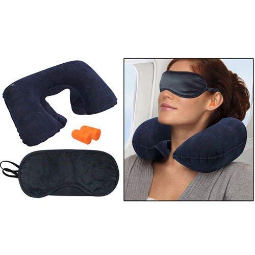 3in1 Travel Set with Eye Cover Ear Plug Neck Pillow (Multicolour)