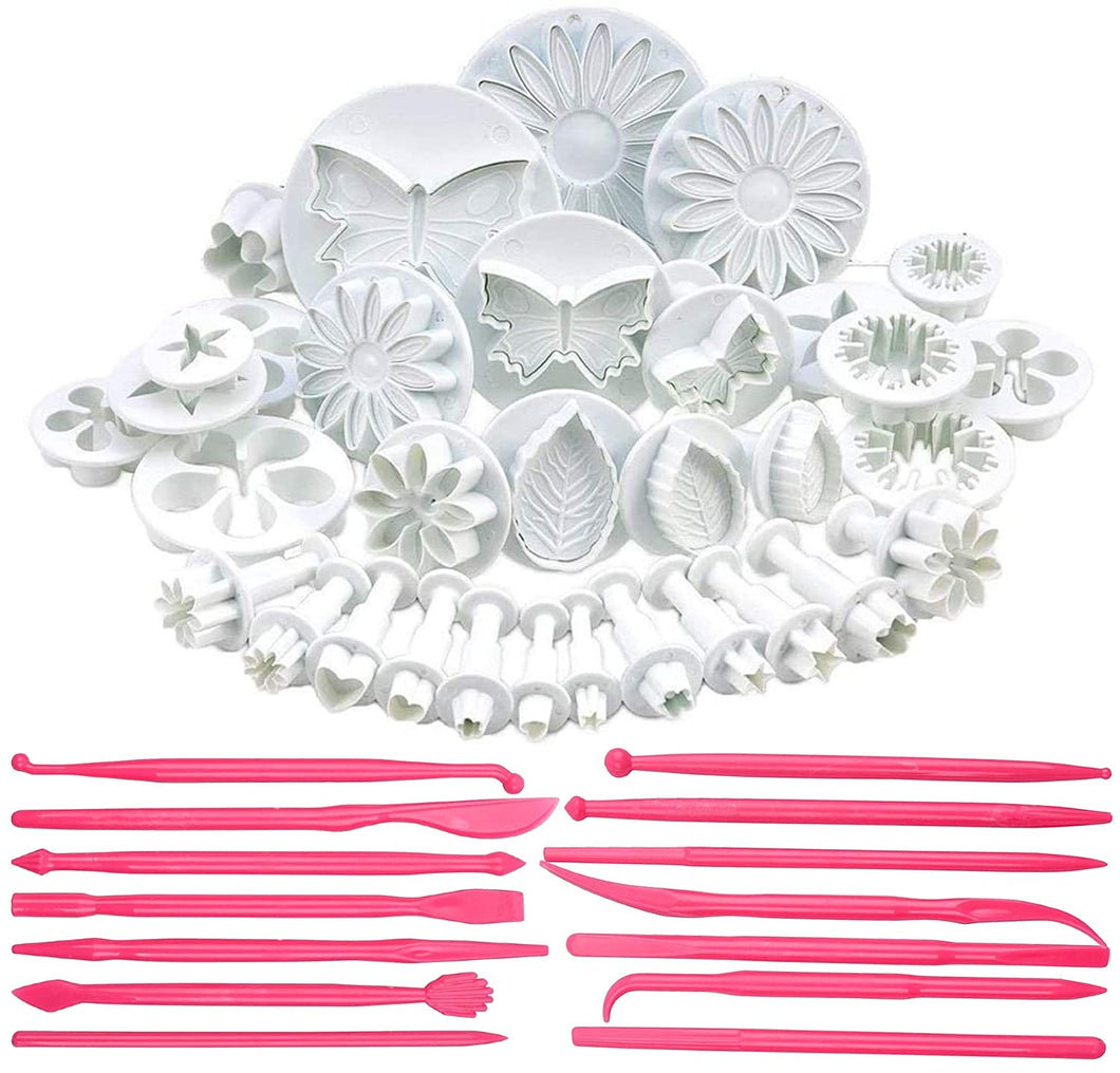 47 Piece Fondant Cake Cookie Plunger Cutter Sugarcraft Flower Leaf Butterfly Heart Shape Decorating Mold DIY Tools