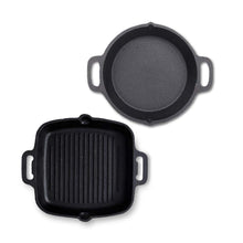 Load image into Gallery viewer, Cast Iron Cookware Set - Grill Pan 10.8Inch & Double Handle Skillet 10Inch, Pre-Seasoned