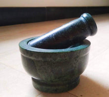 Load image into Gallery viewer, Green Marble Imam Dasta/Mortar and Pestle Set/Ohkli Musal/Kharal/Idi Kallu/Khal Musal/Khalbatta/Spice Grinder-4 Inches Marble Masher