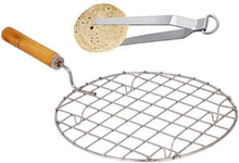 Load image into Gallery viewer, Roasting Net with Steel Tong, Stainless Steel Wire Roaster, Wooden Handle with Roasting Net, Papad Jali,Roti Grill,Chapati Grill (Square Roaster+ 1 Tong/Chimta) -1 pc