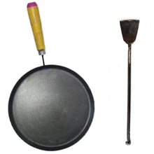 Load image into Gallery viewer, Iron tawa with Wooden Handle(9 inches) and Iron dosa Turner - 2 Items
