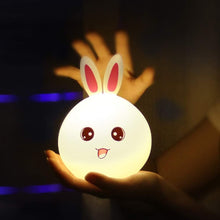 Load image into Gallery viewer, Cute Silicone Rabbit Night Light for Kids, USB Rechargeable 3 Step Dimmable, 7 Colour Changing Touch Sensor Squishy Mini Nursery Lamp for Baby Bedroom Decor, Fluorescent, Multicolour
