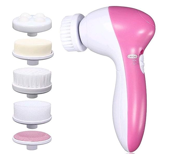 5 in 1 Face Facial Exfoliator Electric Massage Machine Care & Cleansing Cleanser Massager Kit For Smoothing Body Beauty Skin Cleaner facial massager machine for face- Multicolor