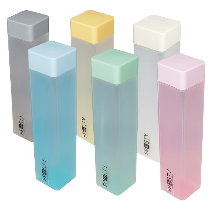 SQUARE Reusable Plastic Fridge Water Bottle/Gift Set/Leak Proof(Set of 6, Multi-Colour)