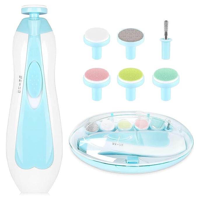 Electric Nail Drill & Trimmer - Safe Baby & Adult Nail Care, Light & 6 Grinding Pads, Polish & Shape Tools for Newborns to Adults