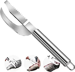 Fish Scale Knife Cut Scrape Dig 3-in-1 Tool, Stainless Steel Fish Maw Knife Fish Scaler Remover, Multifunction Fish Peeler Open Belly and Dig Out Fish Cleaner Tool Kitchen Accessory
