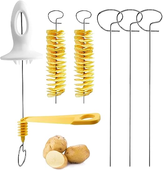 Spiral Potato Cutter Manual Slicer Vegetable Spiralizer Chips Maker with 4 Stainless Steel Sticks