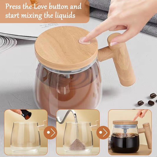 Coffee Mug, Glass Electric High Speed Mixing Cup, Automatic Mixing Mug Rotating, 400ml Battery Powered Stirring Cup to Stir Coffee/Milk/Protein