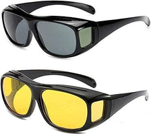Load image into Gallery viewer, HD Vision Day &amp; Night Unisex Goggles Polarized Sunglasses Men And Women 100% UV Protection Driving All Bikes and Car Anti-Glare Glasses Combo Pack of 2 (Yellow And Black, Large Size)
