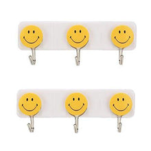 Load image into Gallery viewer, Plastic Cute Smiley Self Adhesive Wall Hanging Hook 6 Hooks
