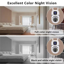 Load image into Gallery viewer, Dual Lens 5MP+5MP Smart WiFi PTZ Security Camera, 360° Rotation, Color Night Vision 20m, Motion Alerts, Two-Way Audio, App Remote Access, 128GB SD Support, Indoor Outdoor CCTV Surveillance Cam
