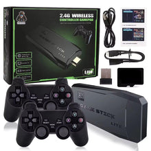 Load image into Gallery viewer, Wireless Game Stick Lite with 2 Controllers | 2.4G Plug &amp; Play Retro Game Console | HDMI TV Gaming Stick | Built-in Games | Supports 4K TV &amp; Monitor | Black
