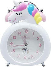 Load image into Gallery viewer, Unicorn Bedroom Alarm Clock,Vintage Loud Twin Bell Cartoon Alarm with Button Night Light,Battery Operated Non-Ticking Silent Alarm Clock
