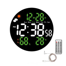 Load image into Gallery viewer, 10.2" Large LED Digital Wall Clock with Remote Control, Auto Dimming, Temperature &amp; Humidity Display, 12/24H, Desktop &amp; Wall Mounted, Cable Operated, Digital Clock for Home, Office &amp; Bedroom.
