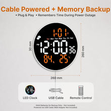 Load image into Gallery viewer, 10.2" Large LED Digital Wall Clock with Remote Control, Auto Dimming, Temperature &amp; Humidity Display, 12/24H, Desktop &amp; Wall Mounted, Cable Operated, Digital Clock for Home, Office &amp; Bedroom.
