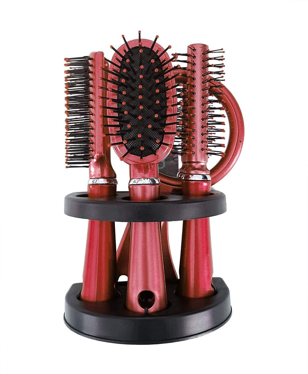 5 Pcs Salon Styler Women Girls Hair Brushes Comb Set For Hair Care With Mirror And Holder Stand And Paddle Hair Brush (Randomly Color)