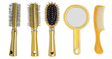 Load image into Gallery viewer, 5 Pcs Salon Styler Women Girls Hair Brushes Comb Set For Hair Care With Mirror And Holder Stand And Paddle Hair Brush (Randomly Color)
