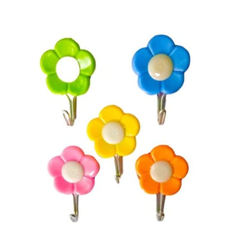 Flower Design Self Adhesive Hooks Multipurpose Flower Wall Hooks Load Capacity Upto 1 Kg (Pack of 5)