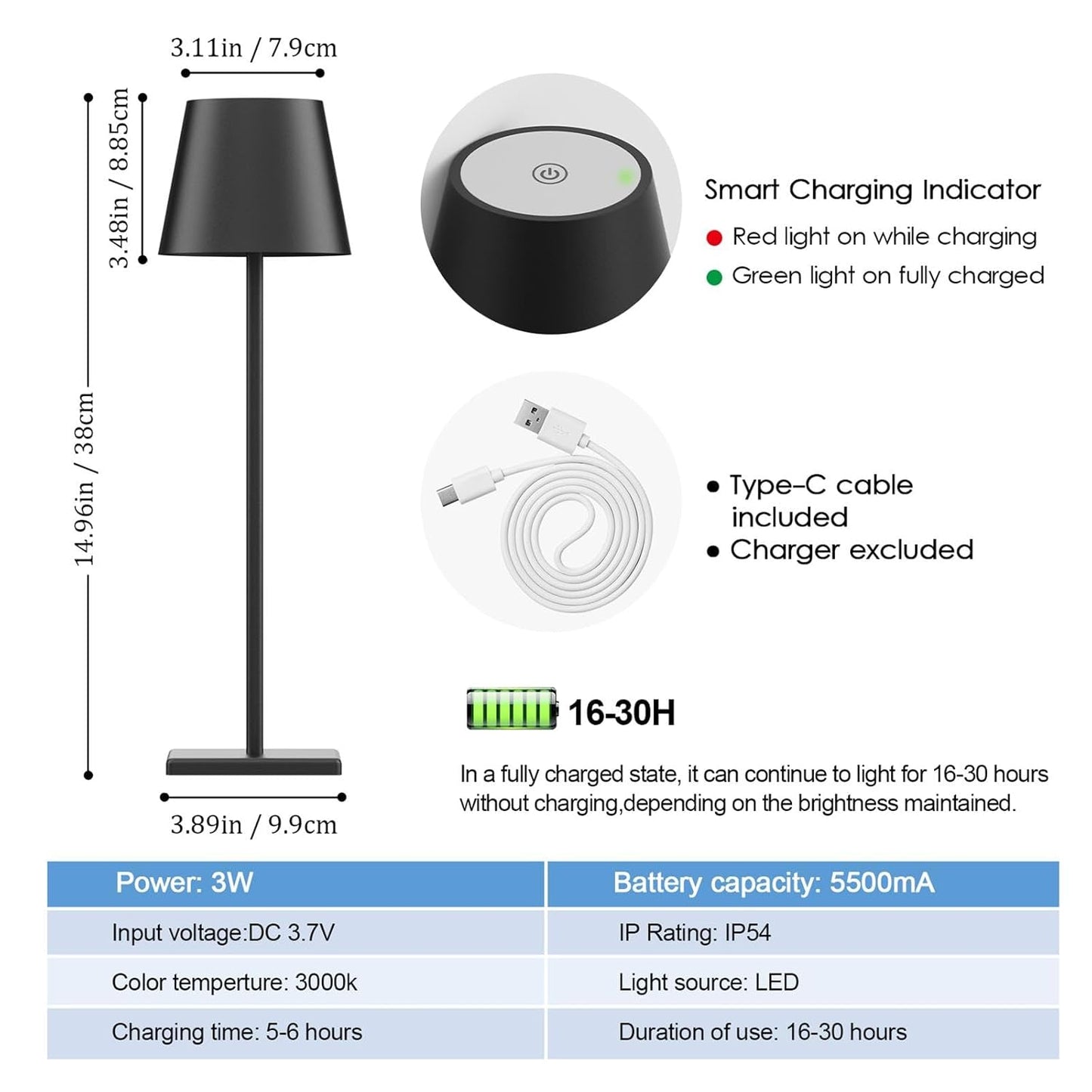 LED Cordless Table Lamp, Rechargeable Battery Desk lamp 5000mAh Battery Operated Stepless Dimming Modern Portable Table Light for