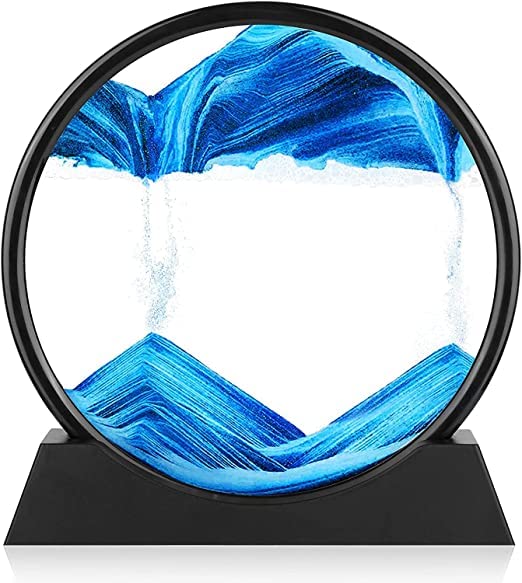 3D Dynamic Sand Art Liquid Motion, Moving Sand Art Picture Round Glass 3D Deep Sea Sandscape in Motion Display Flowing Sand Frame Relaxing Desktop Home Office Work Decor