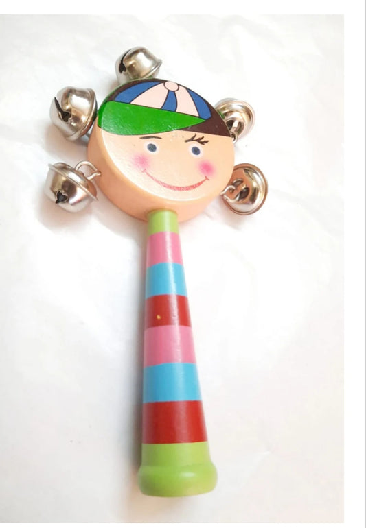 Wooden Rattle With Bells Musical Instrument 1pcs